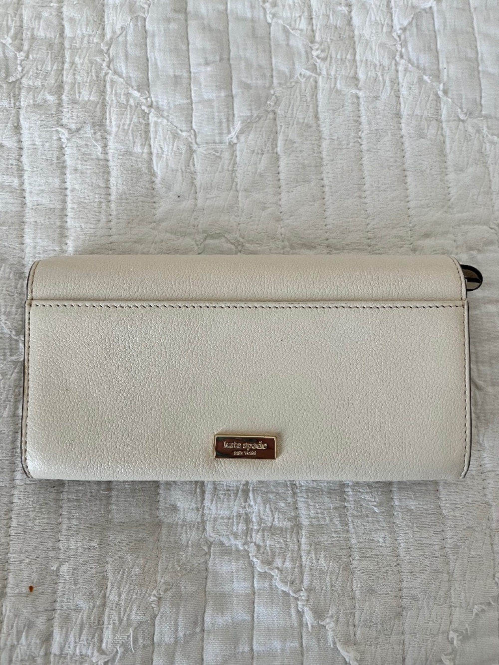Kate Spade White Cream Leather Bow Continental Wallet
